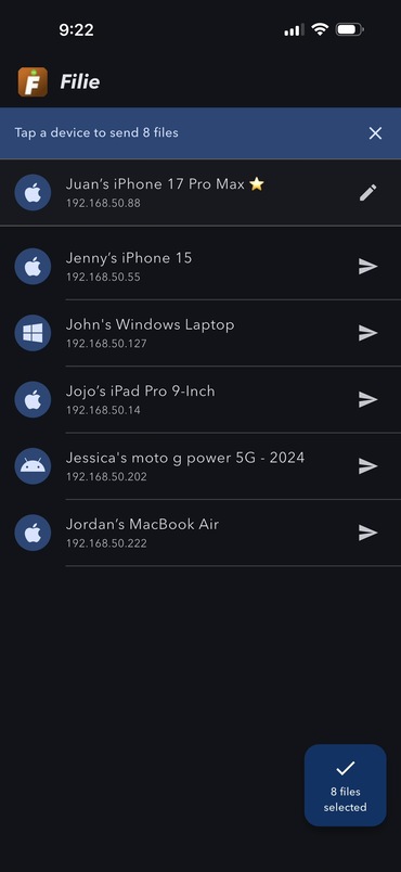 Filie main screen